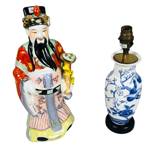 66 - Blue and White Table Lamp and Chinese ImmortalFigurine height.  35cm