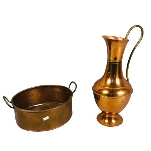 75 - Copper ewer, copper pan