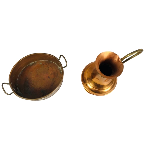 75 - Copper ewer, copper pan