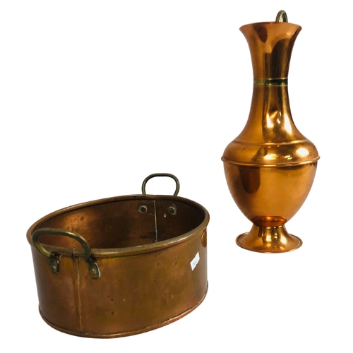 75 - Copper ewer, copper pan