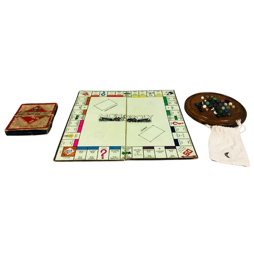 80 - Solitaire Oak Wood & Marbles with Vintage Wartime pack Monopoly Game