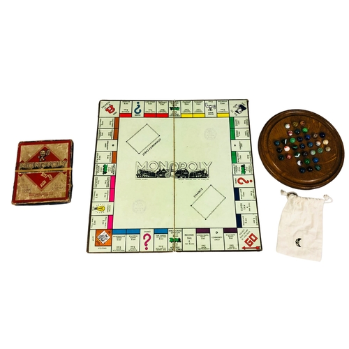 80 - Solitaire Oak Wood & Marbles with Vintage Wartime pack Monopoly Game