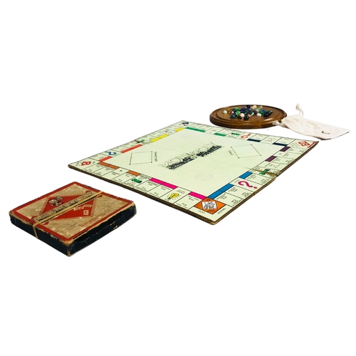 80 - Solitaire Oak Wood & Marbles with Vintage Wartime pack Monopoly Game