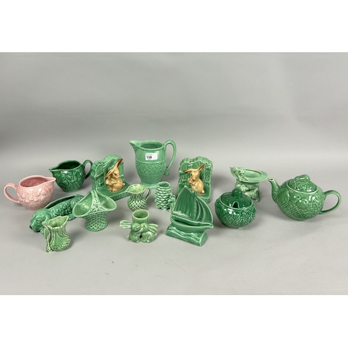 138 - A large collection of Sylvac pottery. Including Bunny bookends, teaset, Jugs and more.