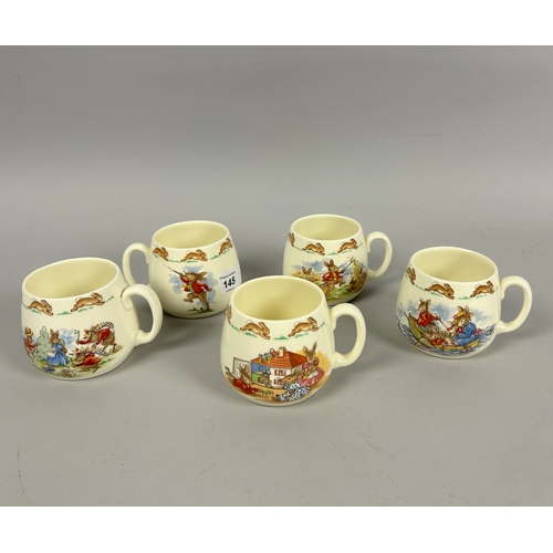 145 - A set of five Royal Doulton 'Bunnykins' mugs.