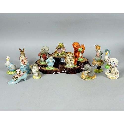 146 - A collection of fifteen Beswick 'Beatrix Potter' figures. Including display stand.