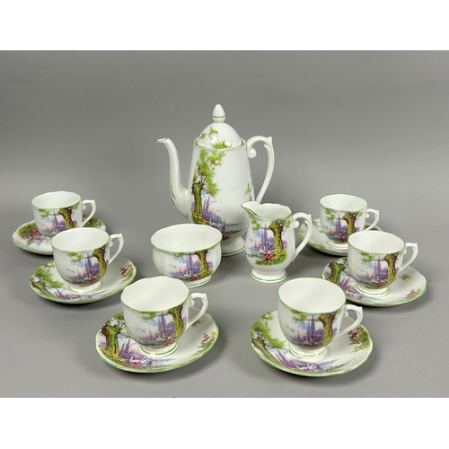 150 - A Roslyn China tea service. 'Peacehaven' Swan lake. Consists six cups & saucers, Teapot, milk &a... 