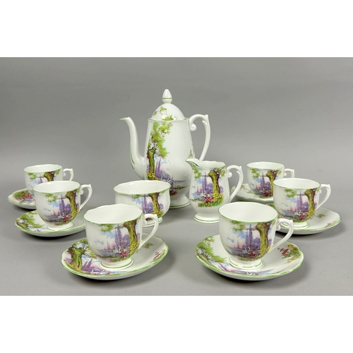 150 - A Roslyn China tea service. 'Peacehaven' Swan lake. Consists six cups & saucers, Teapot, milk &a... 