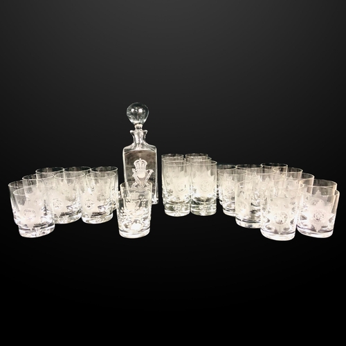 109 - Boxed New Heavily engraved Regimental Crystal Decanter and Glasses Including Irish Guards, London Ir... 