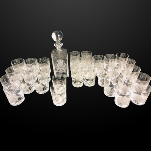 109 - Boxed New Heavily engraved Regimental Crystal Decanter and Glasses Including Irish Guards, London Ir... 