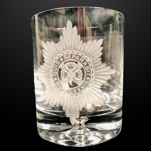 109 - Boxed New Heavily engraved Regimental Crystal Decanter and Glasses Including Irish Guards, London Ir... 