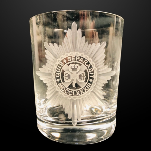 109 - Boxed New Heavily engraved Regimental Crystal Decanter and Glasses Including Irish Guards, London Ir... 