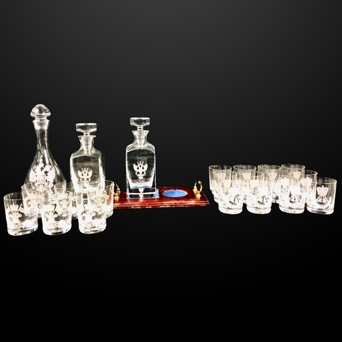 113 - Boxed New Heavily engraved Regimental Crystal Glasses including Rifles Battalion & Mercian Regim... 