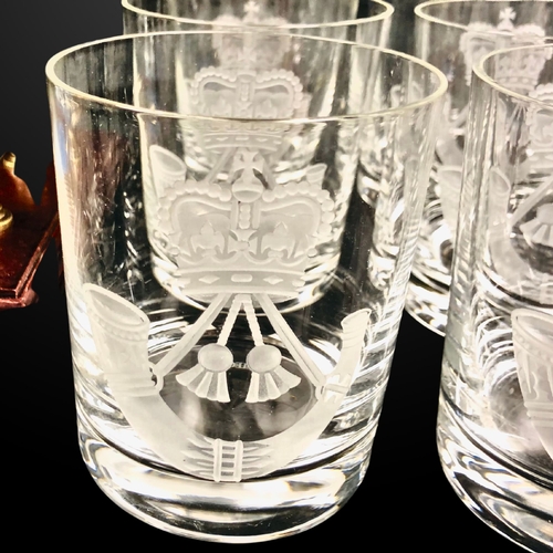 113 - Boxed New Heavily engraved Regimental Crystal Glasses including Rifles Battalion & Mercian Regim... 