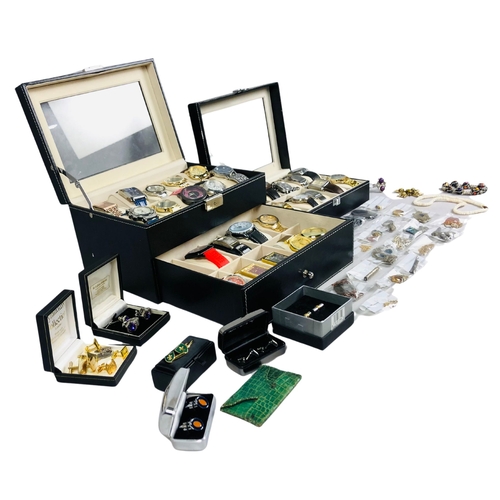 123 - Collection of 29 Watches, boxed cufflinks and other bagged jewellery items.