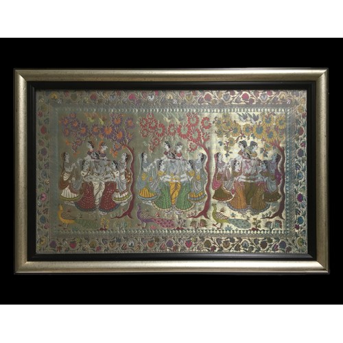 420 - Framed and Glazed Indian Embroidered Artwork.Height 45cmWidth 67cm