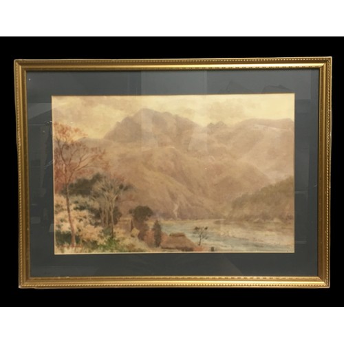 423 - Japanese Watercolour Signed - Y Hasegawa - Landscape Mountan and River Scene.Height 44cmWidth 60cm... 