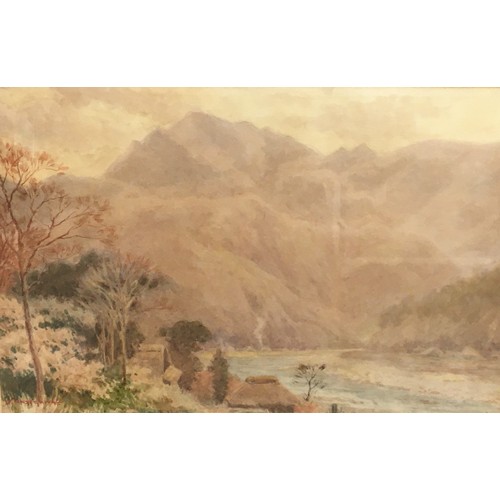 423 - Japanese Watercolour Signed - Y Hasegawa - Landscape Mountan and River Scene.Height 44cmWidth 60cm... 