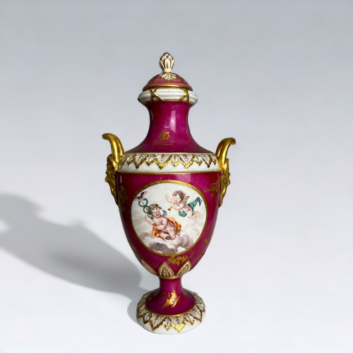 508 - A Chelsea porcelain vase & cover.Circa 1765. Probably painted by Robert Askew. Circular gilt fra... 