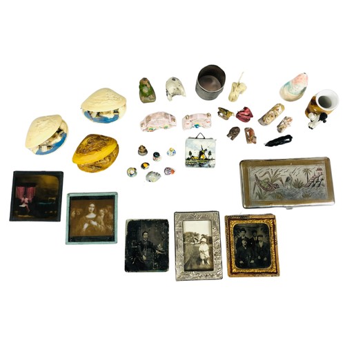 160 - Collection of Britains Toy Figurines, Dioramas, Antique Slides/Photographs and Silver Metal Cigarett... 