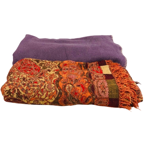 166 - Large Pure Wool Paisley Pattern Throw and a Large Merino Wool Purple throw.