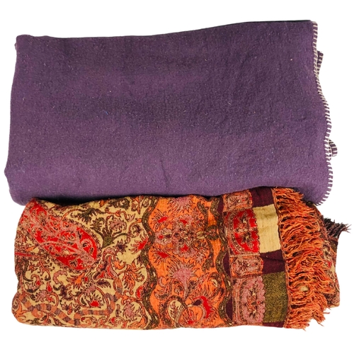 166 - Large Pure Wool Paisley Pattern Throw and a Large Merino Wool Purple throw.