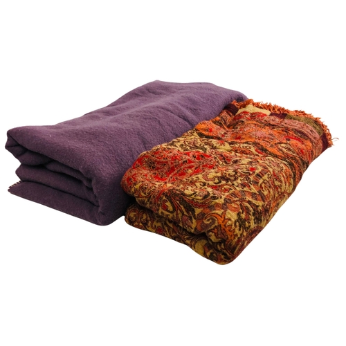 166 - Large Pure Wool Paisley Pattern Throw and a Large Merino Wool Purple throw.