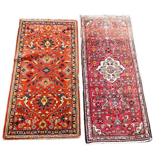 169 - Two Hall Carpets - One Burnt Orange Heriz Silk Road Style Rug and One Wool Hamadan Style Rug