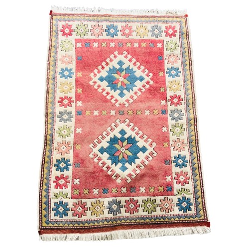 170 - Handmade Turkish Oushak Wool Rug Geometric Patterns with Diamond Shaped Central Lozenges (Size 164.5... 