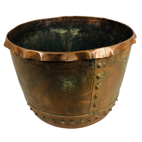 182 - Large Antique Copper Riveted Log Basket.