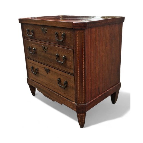 434 - Apprentice Piece Early Victorian 3 Drawer Chest. Having Boxwood and Ebony Inlay, Tapered Inlaid Legs... 