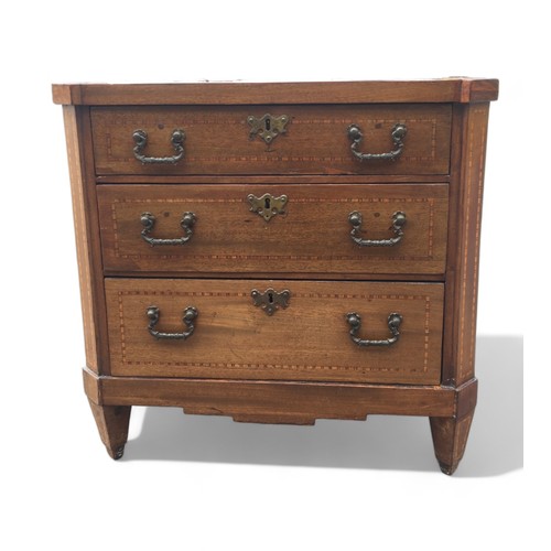 434 - Apprentice Piece Early Victorian 3 Drawer Chest. Having Boxwood and Ebony Inlay, Tapered Inlaid Legs... 