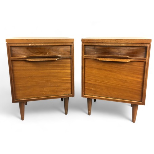 440 - Mid Century White & Newton Pair of Bedside Cabinets, Teak with Tambour Style Fronted drawers.Hei... 