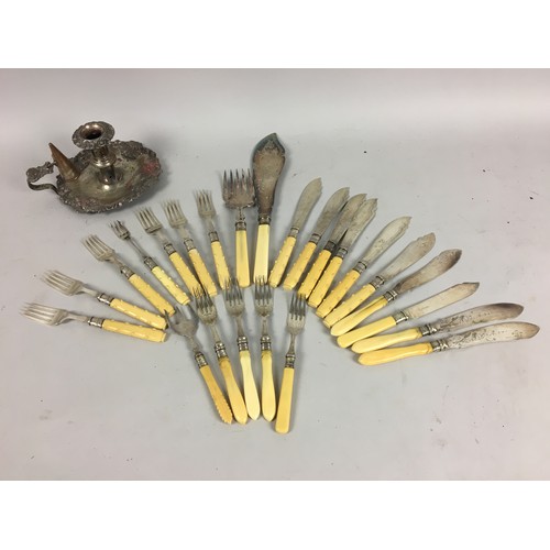 445 - Victorian Silver Plated Flatware, Hawthorn Knobbly style handled examples and other.