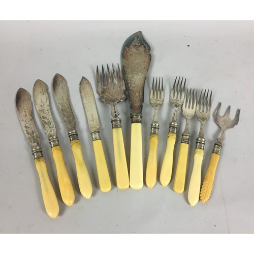 445 - Victorian Silver Plated Flatware, Hawthorn Knobbly style handled examples and other.