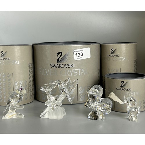 120 - Four boxed Swarovski silver crystal animals. Including Parrot, Hummingbird, Butterfly & Duckling... 