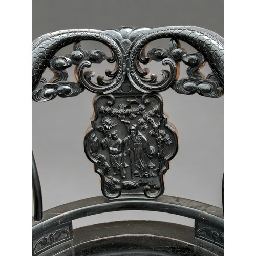 3 - Pair of Late Qing/19th Century Carved Chinese Dragon Chairs. Having carved Dragon top rails and Bat ... 