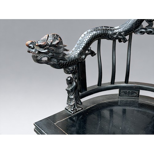 3 - Pair of Late Qing/19th Century Carved Chinese Dragon Chairs. Having carved Dragon top rails and Bat ... 