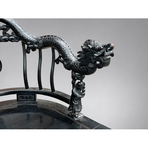 3 - Pair of Late Qing/19th Century Carved Chinese Dragon Chairs. Having carved Dragon top rails and Bat ... 