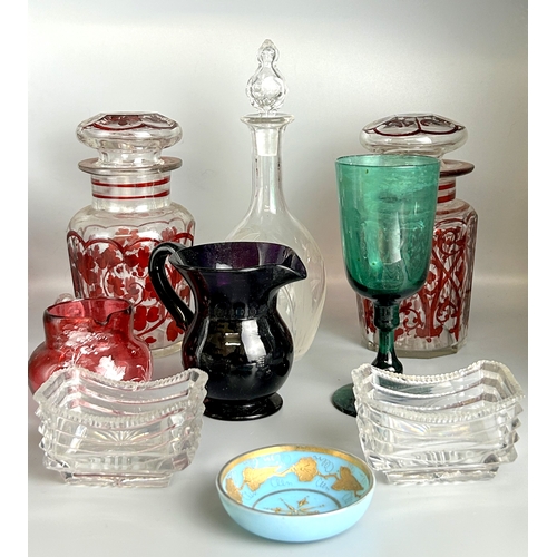 453 - A collection of 19th century glass. Including Mary Gregory style milk jug, Bristol green wine glass ... 