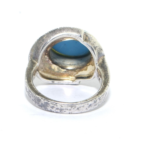 283 - 925 silver ladies Turquoise and Marcasite ring size K 