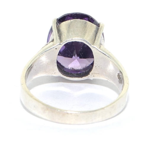 294 - 925 silver ladies large Amethyst oval solitaire cocktail ring size S