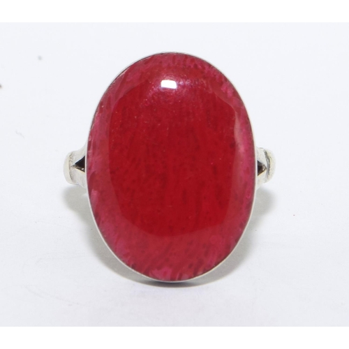 297 - 925 silver large agate blood stone cocktail ring size O