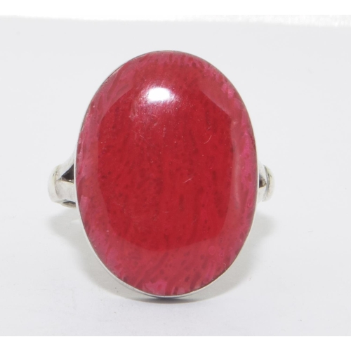 297 - 925 silver large agate blood stone cocktail ring size O