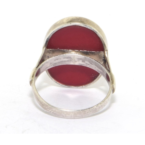 297 - 925 silver large agate blood stone cocktail ring size O