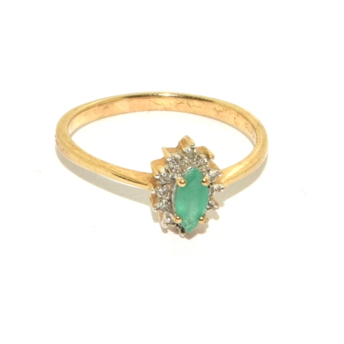 295 - 9ct gold ladies diamond and emerald cluster ring size N