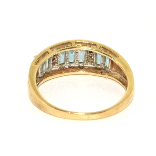 302 - 9ct gold ladies Diamond and aquamarine 1/2 Eternity ring Hall marked  as diamond in ring size P