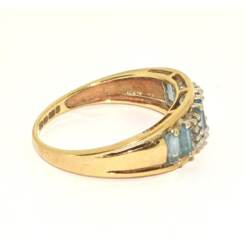 302 - 9ct gold ladies Diamond and aquamarine 1/2 Eternity ring Hall marked  as diamond in ring size P