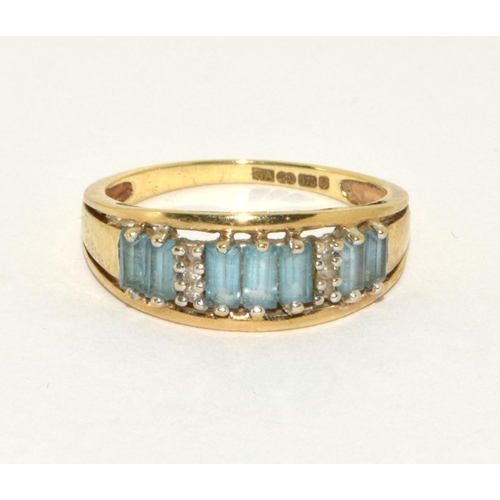 302 - 9ct gold ladies Diamond and aquamarine 1/2 Eternity ring Hall marked  as diamond in ring size P