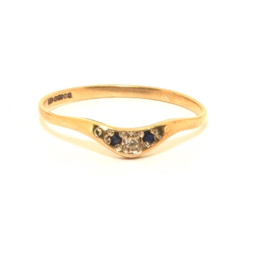 299 - 9ct gold ladies Diamond and Sapphire wishbone ring size L